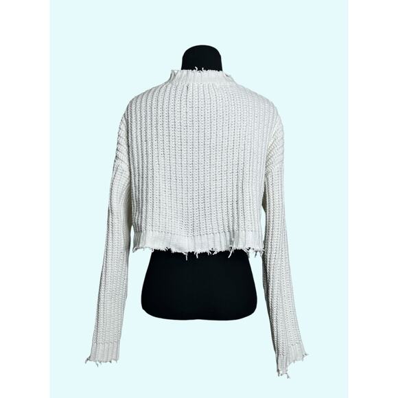 Forever 21 off white long sleeves semi distressed cropped sweater size Small - Picture 2 of 9